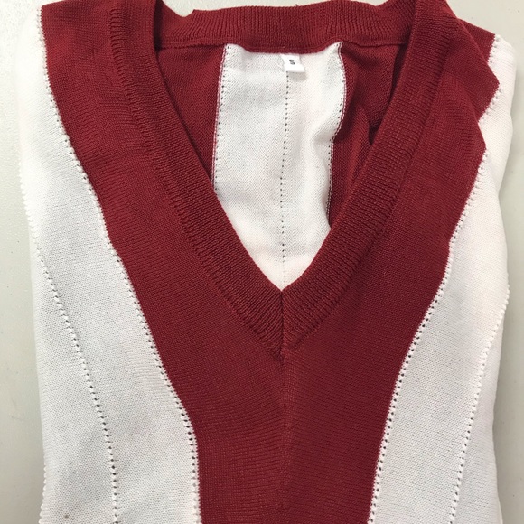 V-Neck Sweater Striped Wine Red - Picture 4 of 4
